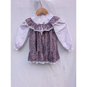 Rare Vintage Bryan Lace Ruffle Floral Dress Toddler 3t lavender bergundy cottage